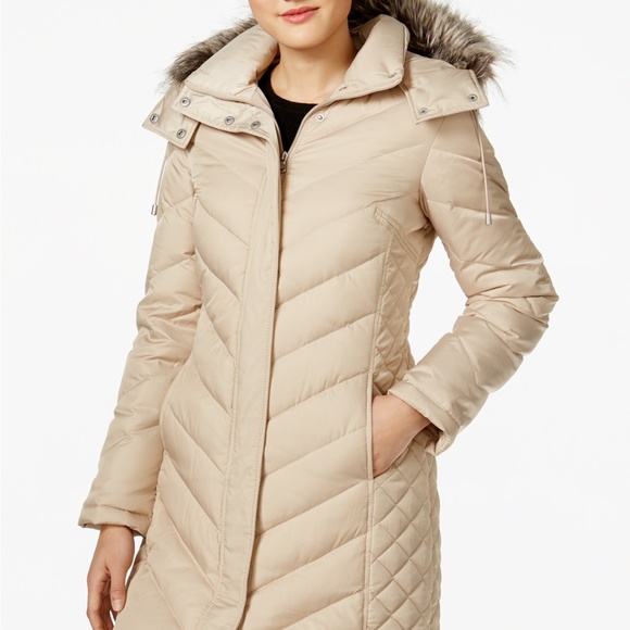 kenneth cole faux fur hood zip front puffer jacket